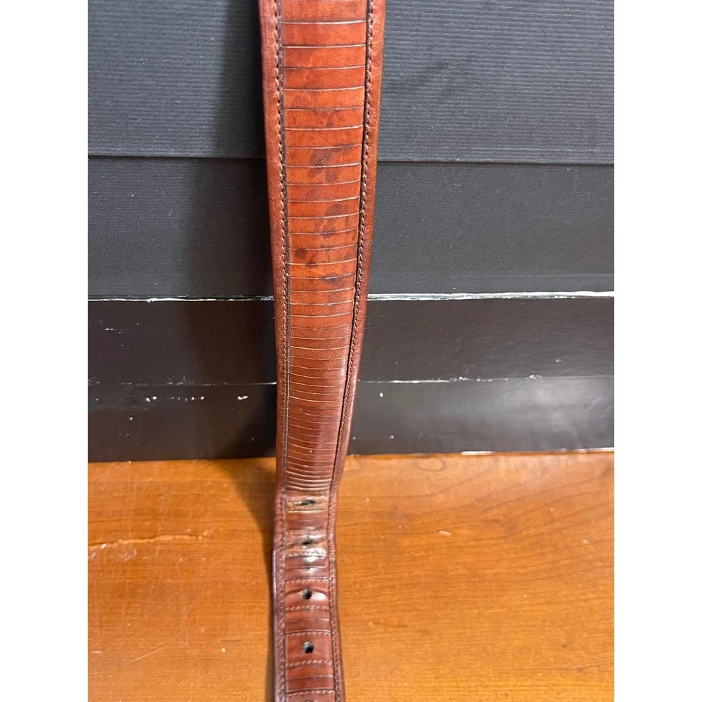 Mezlan Brown Ribbed Leather‎ Dress Belt Silver Buckle Men's 42 Made In Spain
